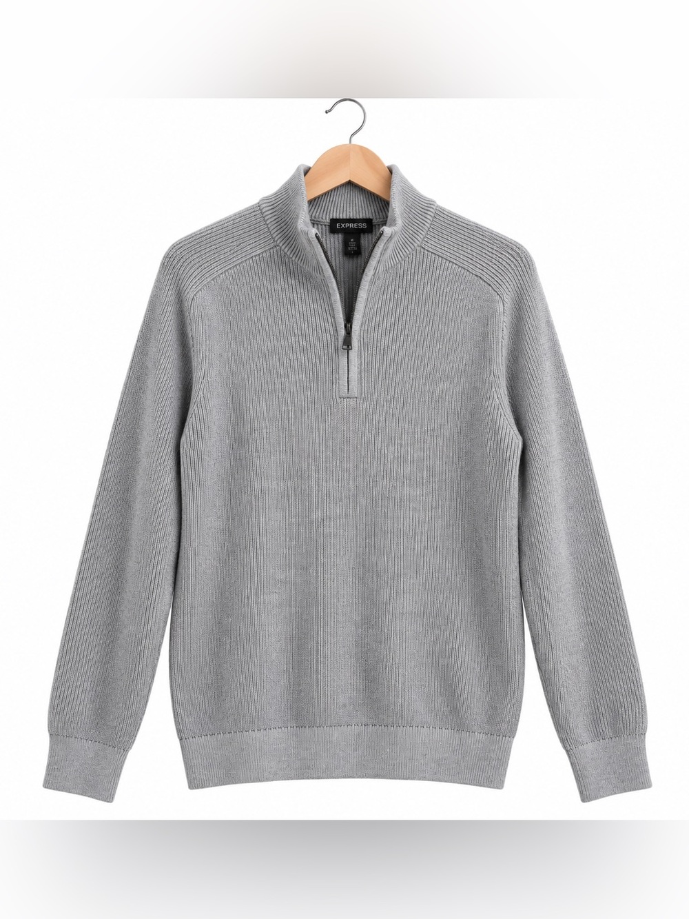 Express Men’s Gray Ribbed Half Zip Sweater Large NWT Pullover Quiet Luxury
